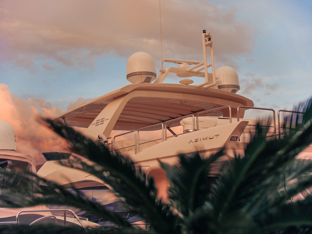 A white motor yacht on open water