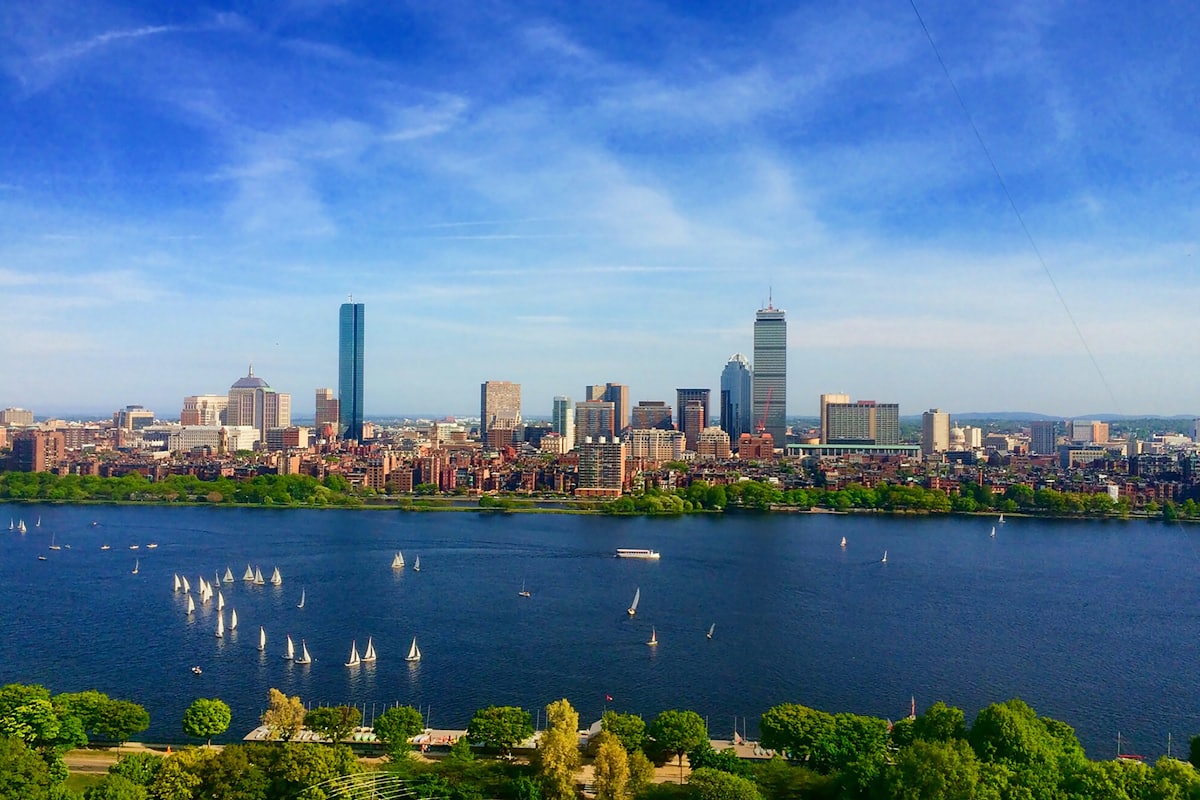 The Boston waterfront and cityscape by day