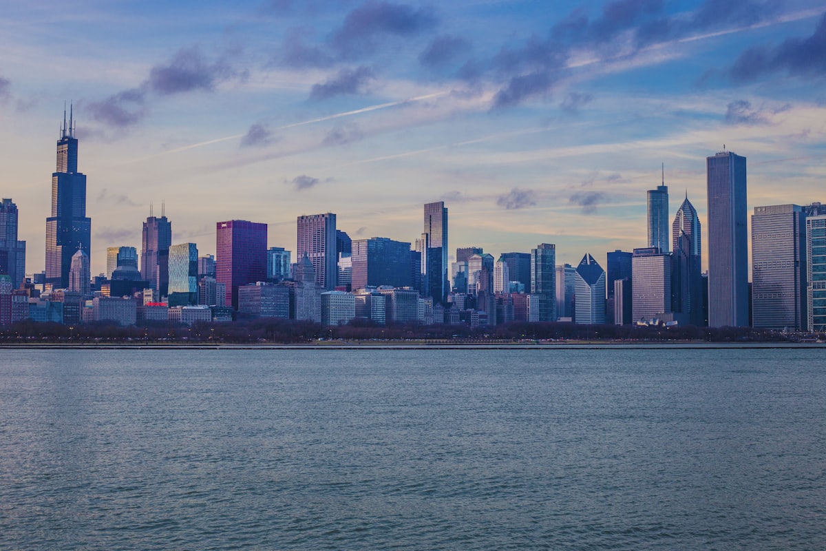 The Chicago skyline across Lake Michigan