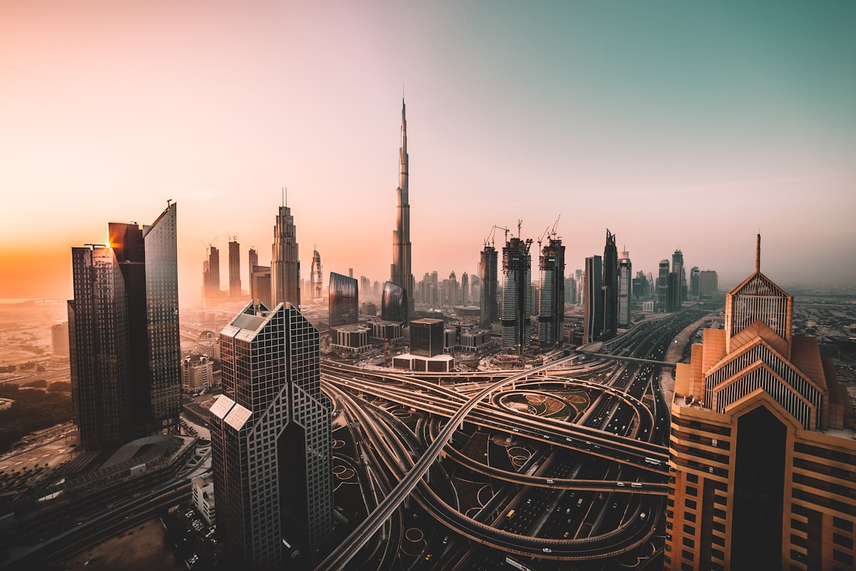 The Burj Khalifa above the Dubai skyline