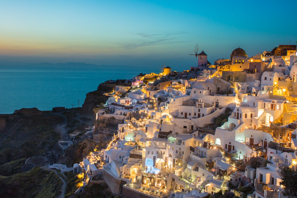 White cliffside buildings in Oia, Santorini, Greece
