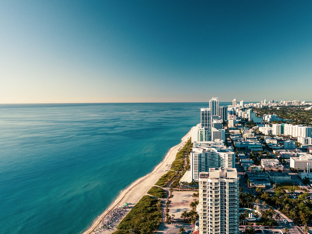 Aerial photograph of Miami buildings and waterways
