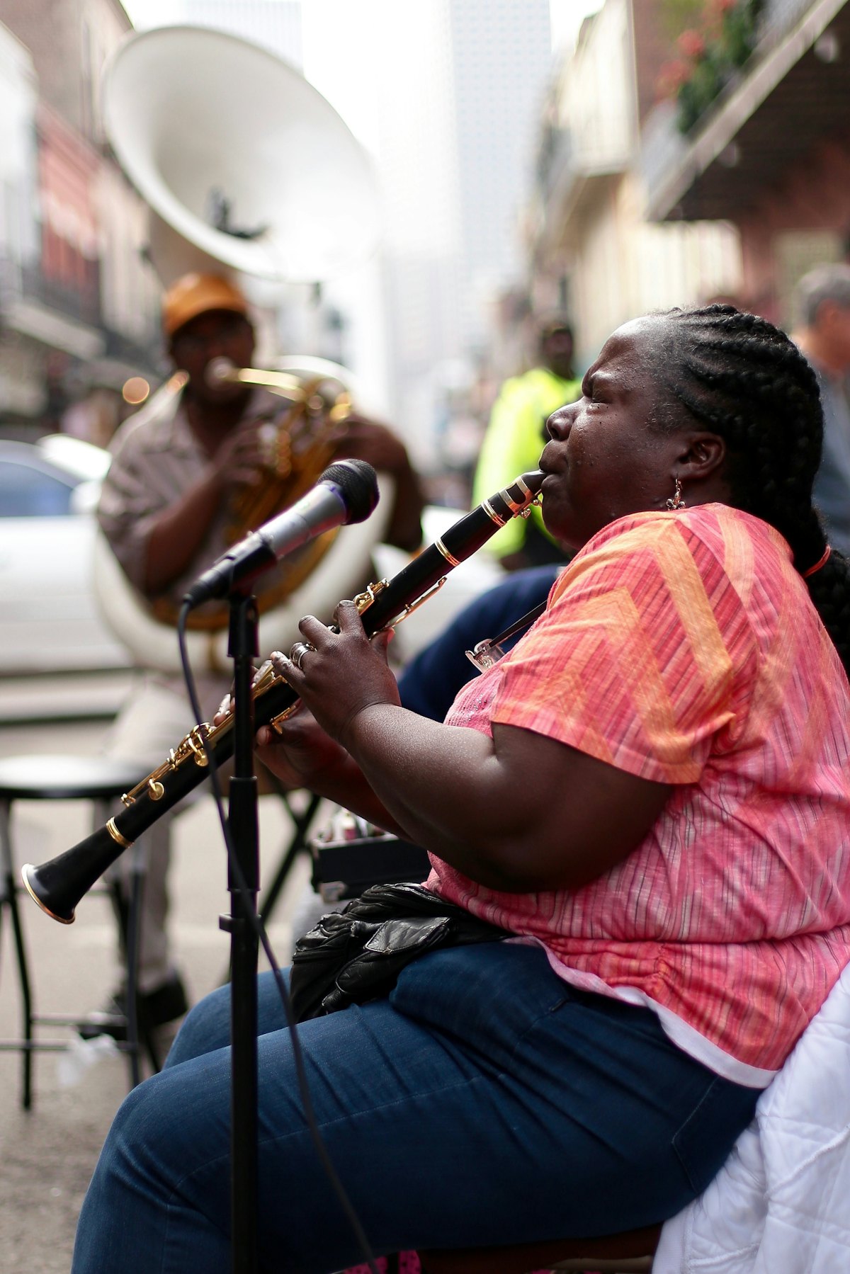 A musician playing a clarinet
